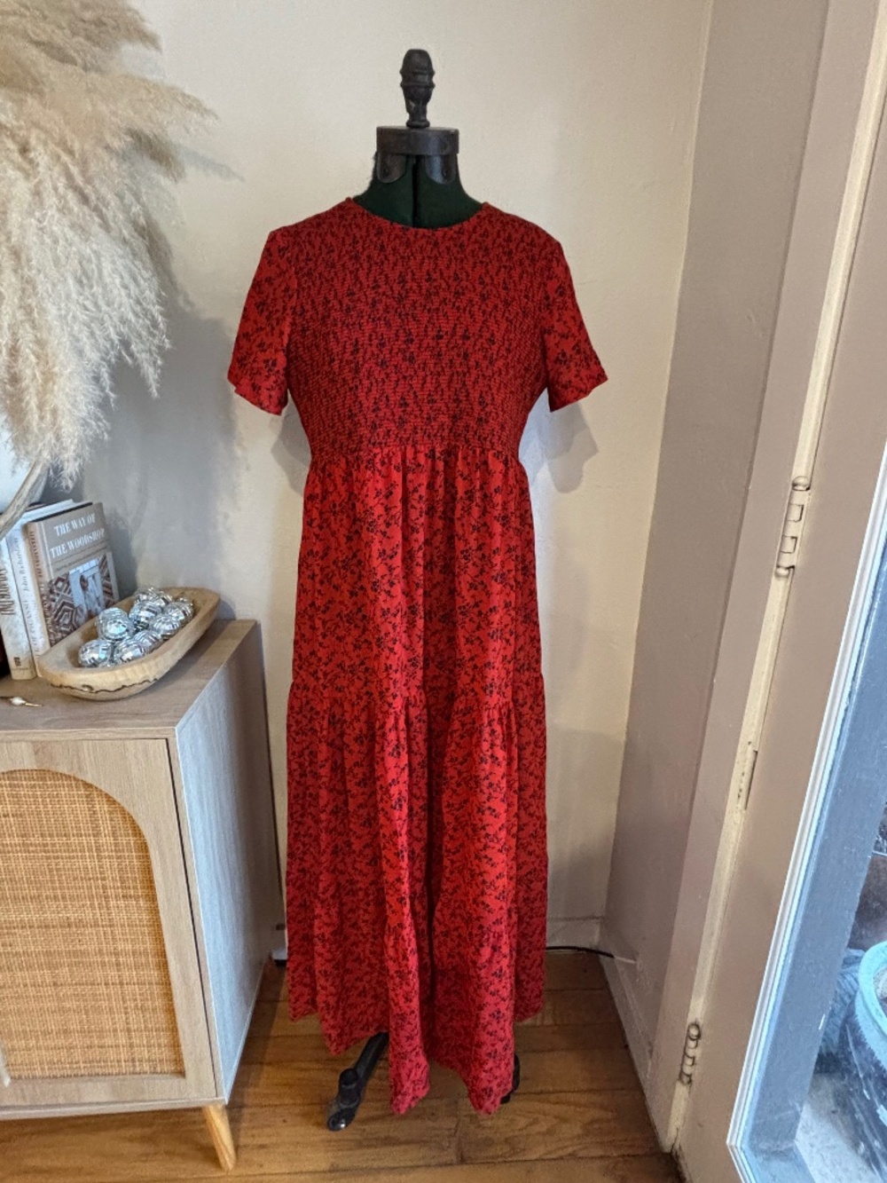 Zara red and black floral Prarie dress